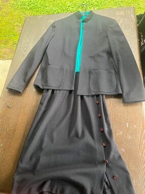 Women's Black Two-Piece Blazer and Dress Set with Teal Accent